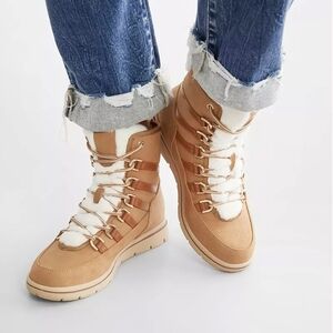 Londan Rag Womens Faux Fur Ankle Bootomen's Tan Lace-Up Boots Size 8
